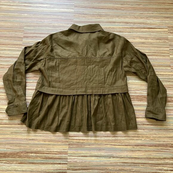 Anthropologie Maeve Utility Flounced Shirt Jacket Top Peplum Cargo Pockets Olive - Picture 9 of 10